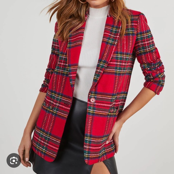 Vici Red Plaid Women's Blazer - Picture 1 of 3